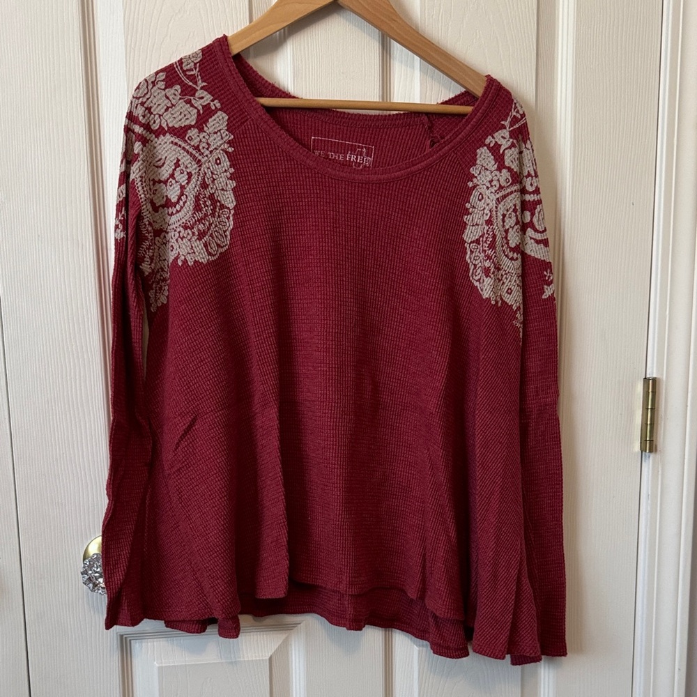 Free People We The Free Burgundy Patterned Sweatshirt
